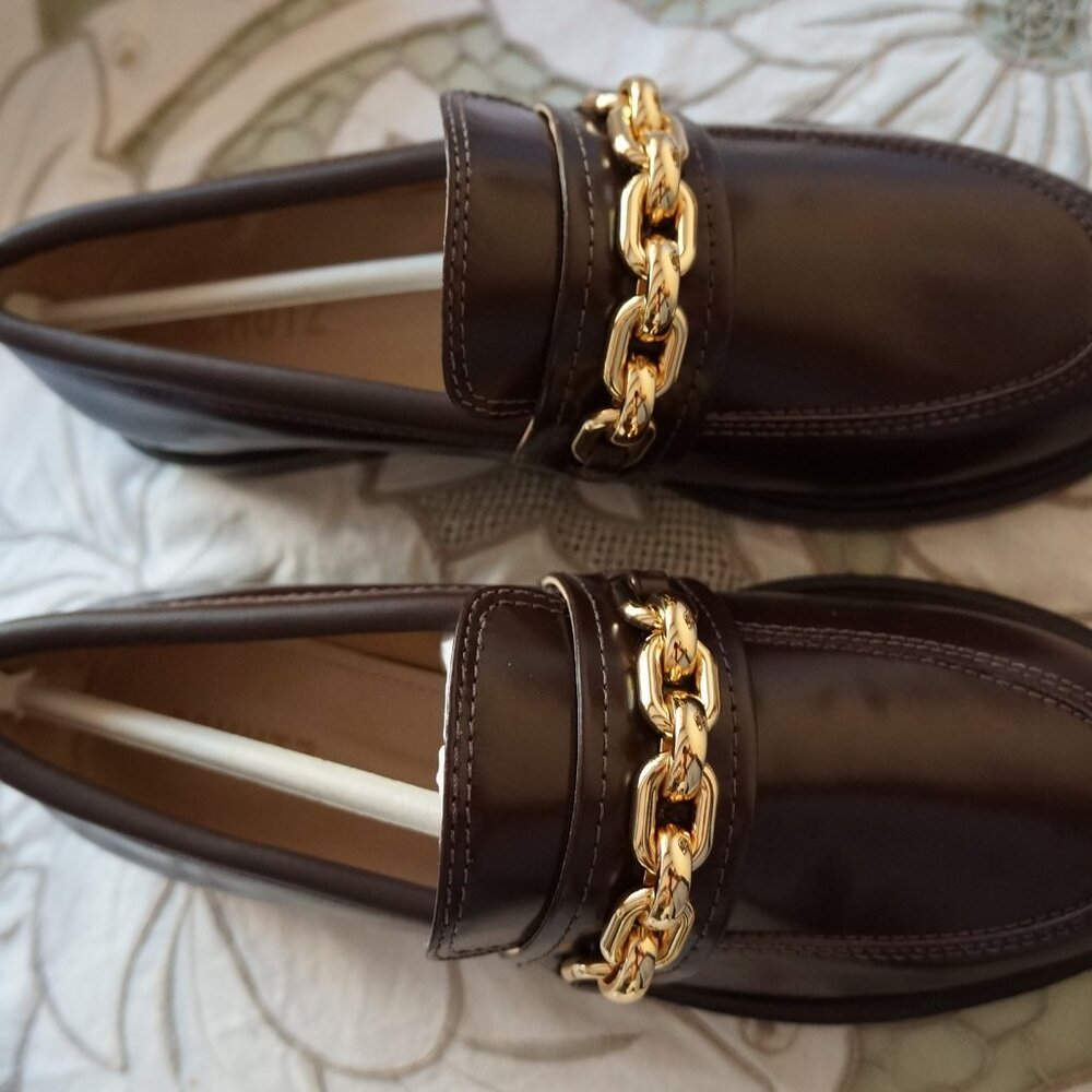 Brand New Schutz Women's Dannie Dark Chocolate Leather Flat Loafer Size 8B